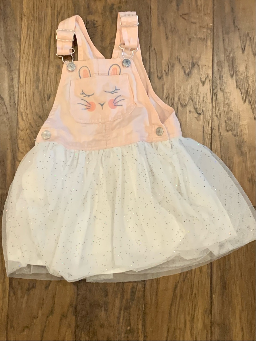 Pink Bunny Overall Dress with White Sparkle Tulle Skirt